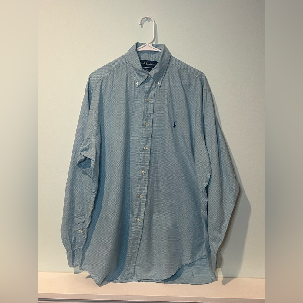 Ralph Lauren Men’s Blue White Blaze Cotton Button Long Sleeve Shirt Preppy Med